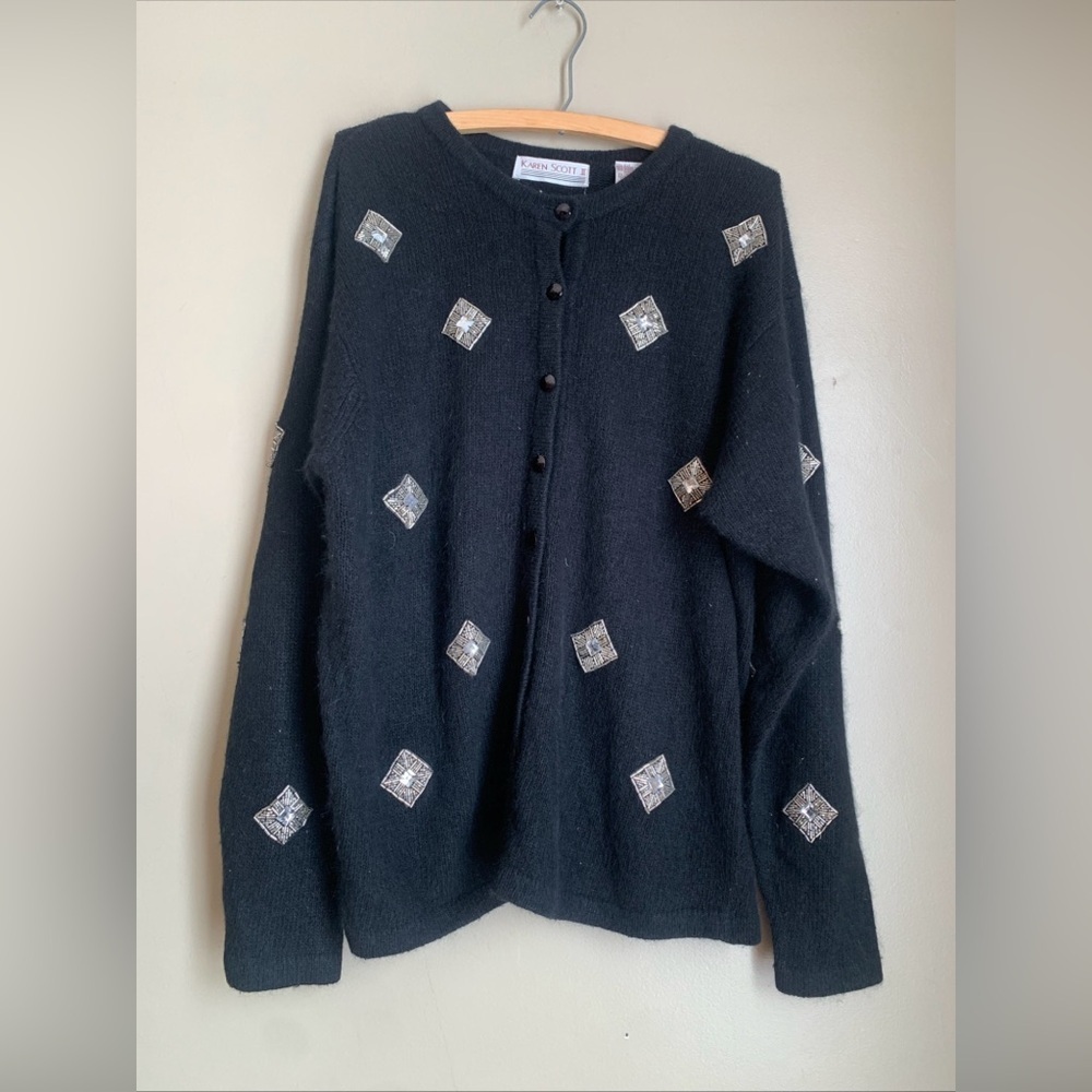 Karen Scott Vintage Sweater Button up Cardigan Silk Angora Lambswool blend 1x